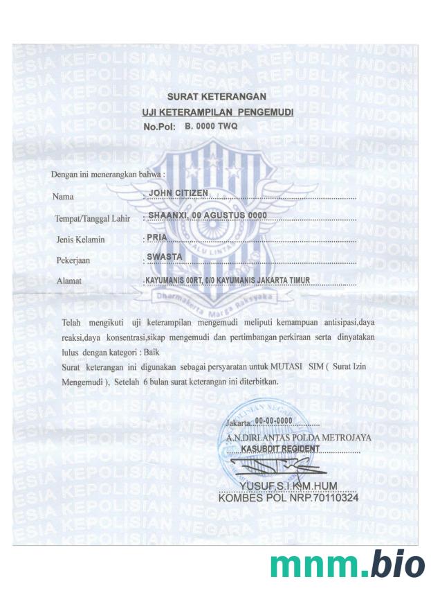 INDONESIA driver certyfikat